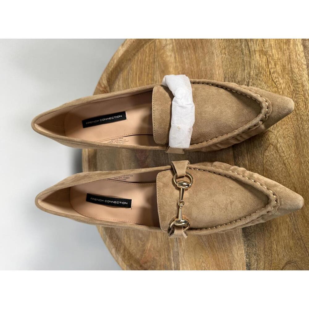 French Connection Taupe Suede Loafer Pumps Kitten Heel Size US 10 NWB - Picture 3 of 13